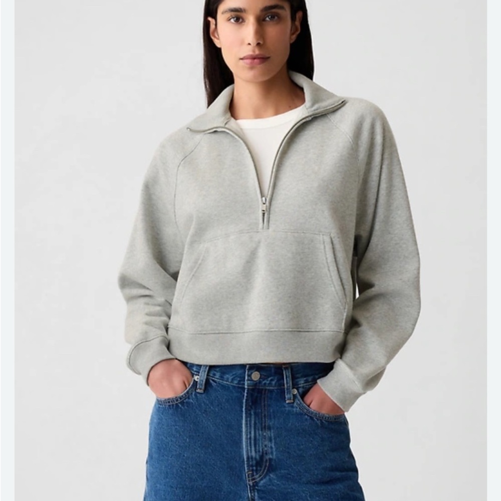 Old Navy Gray Speckled Fleece Quarter Zip Pullover Sweatshirt Cropped Medium